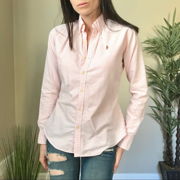 Ralph Lauren Tops - Ralph Lauren Baby Pink Pinstripe Button Down Shirt